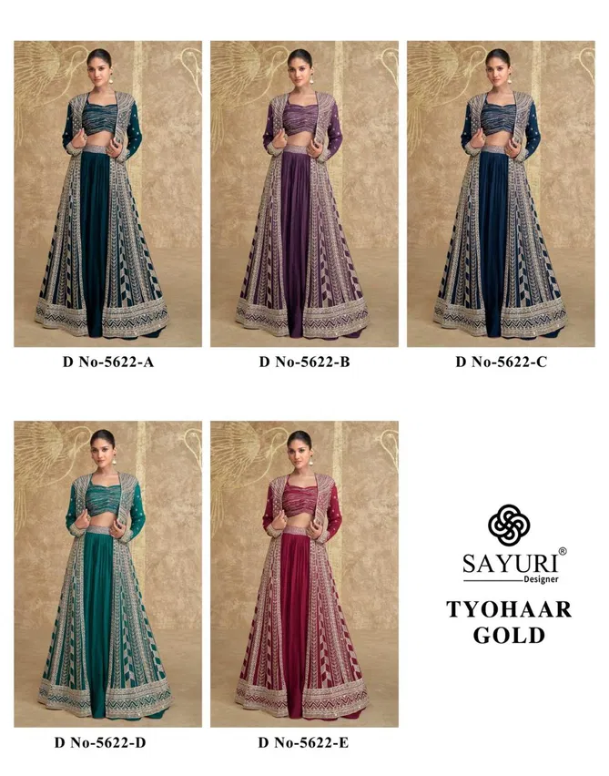 Tyohaar Gold By Sayuri Designer Chinon Silk Indo Western Lehenga Exporters In India