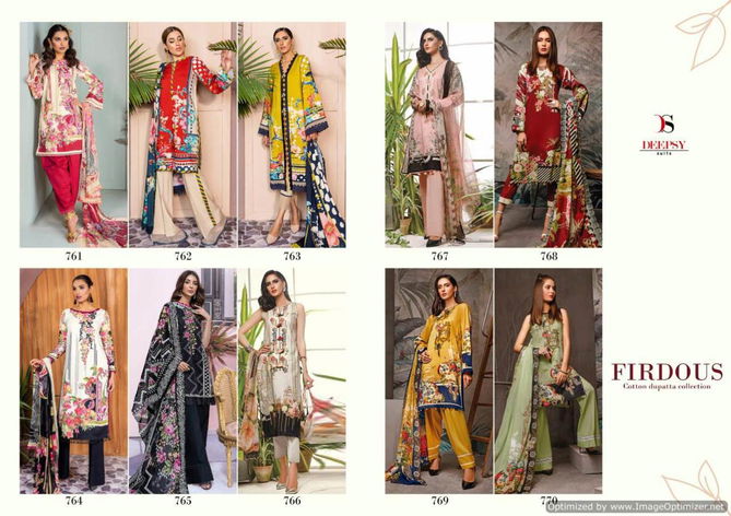 Deepsy Firdous Latest Designer Cotton Pakistani Suits Collection With Mal Mal Dupatta