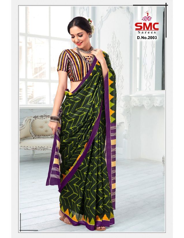 Smc Ikkat Casual Daily Wear Cotton Printed Designer Saree Collection