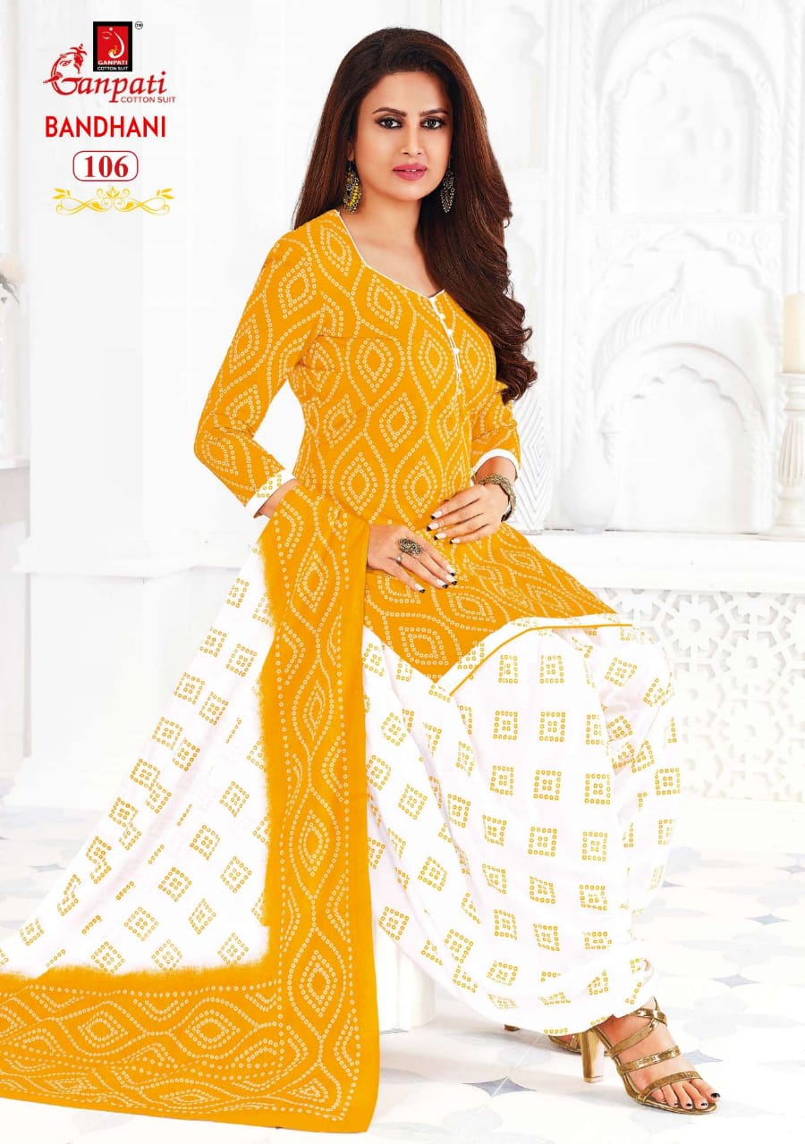 Ganpati Bandhani 1 Printed Cotton Regular Wear Designer Dress Material Collection
