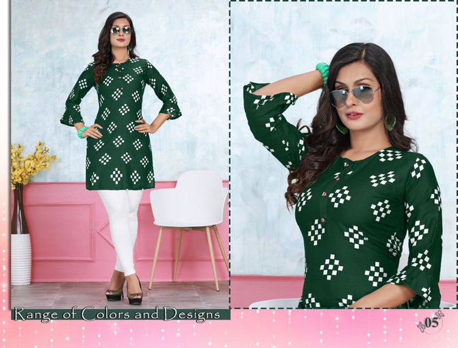 Trendy Aktara Regular Latest Designer Casual Wear Heavy Rayon Crepe Printed Kurtis Collection