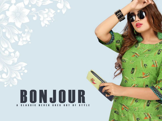 Ft Bonjour Latest Fancy Regular Wear Rayon Printed Kurti With Bottom Collection