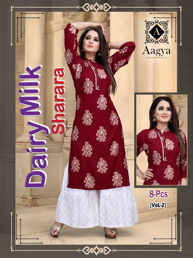 Aagya Dairy Milk Sharara 2 Latest Fancy Designer Casual Wear Rayon Kurti With Bottom Collection
