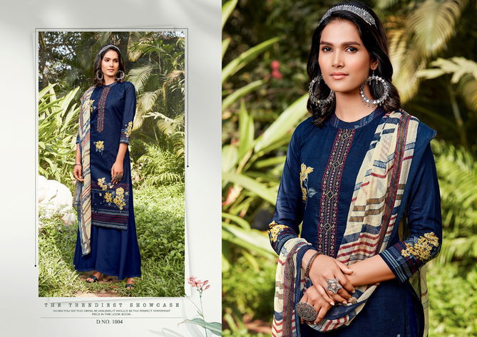 Anita Kesariya Raazi Casual Wear Pure cambric Digital Print with neck embroidery Mirror work Designer Dress Material Collection
