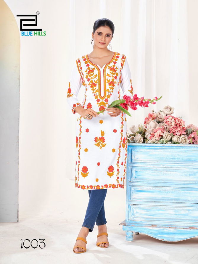 Yamini By Blue Hills Rayon Designer Kurtis Wholesale Shop In Surat