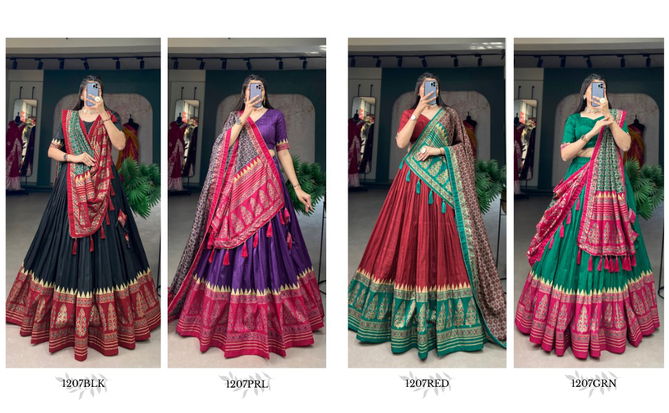 Aawiya 1207 Colours Tussar Silk Foil Printed Occasion Wear Lehenga Choli Suppliers In India