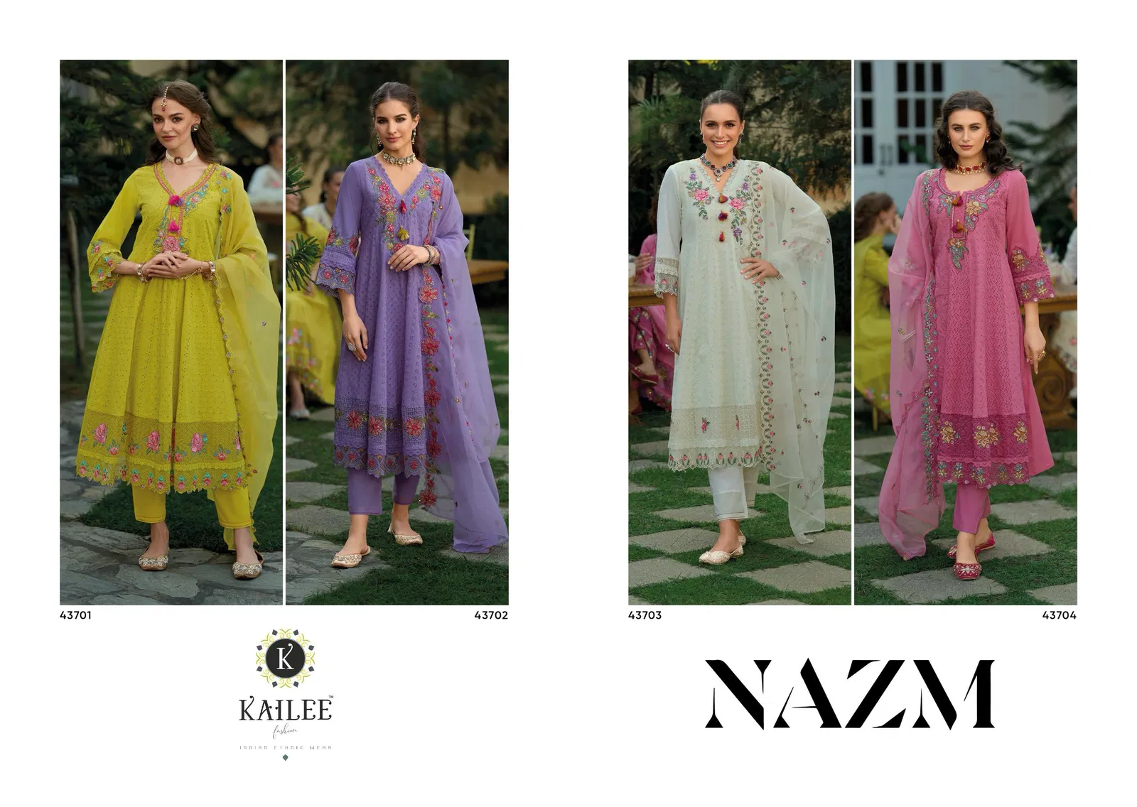 Nazm By Kailee Chiknakari Cotton Anarkali Kurti With Bottom Dupatta Orders In India