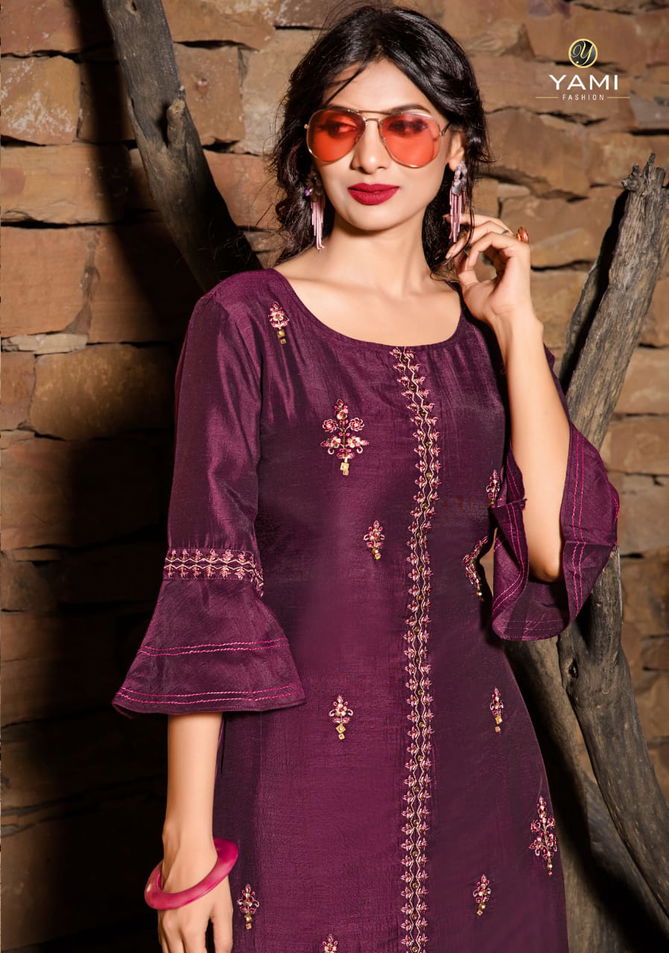 YAMI RESHAMI VOL-2 Latest Fancy Festive Wear Viscos Embroidery Work Kurtis With palazzo Collection