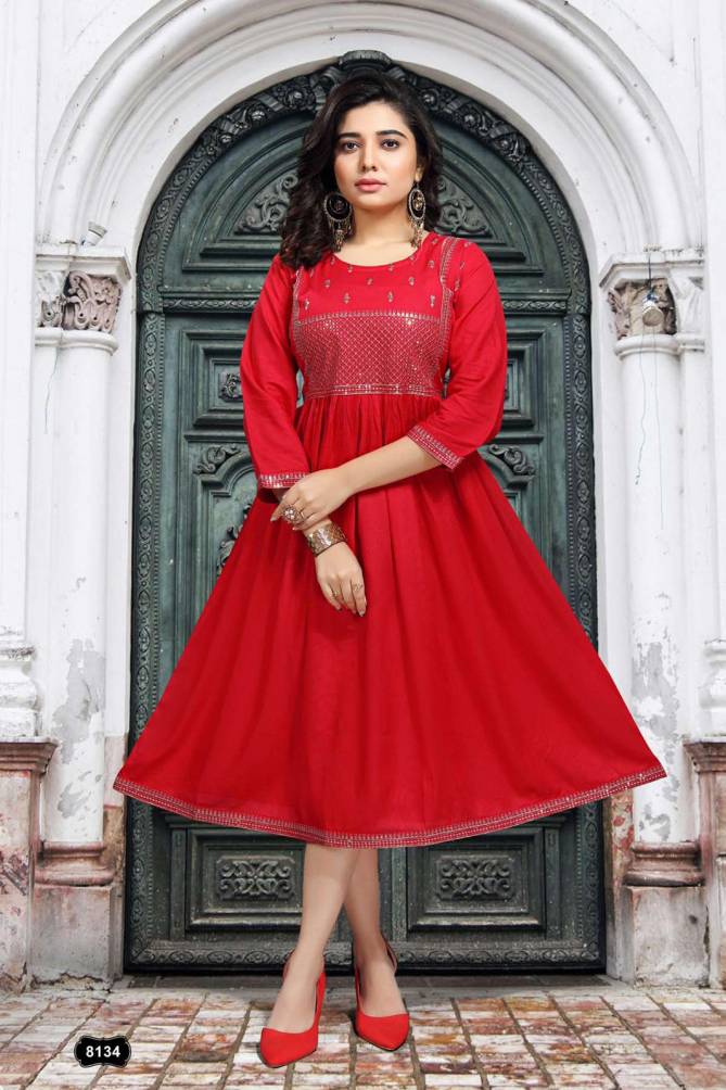 Beauty Queen Prisha Fancy Designer Ethnic Wear Rayon Anarkali Kurti Collection