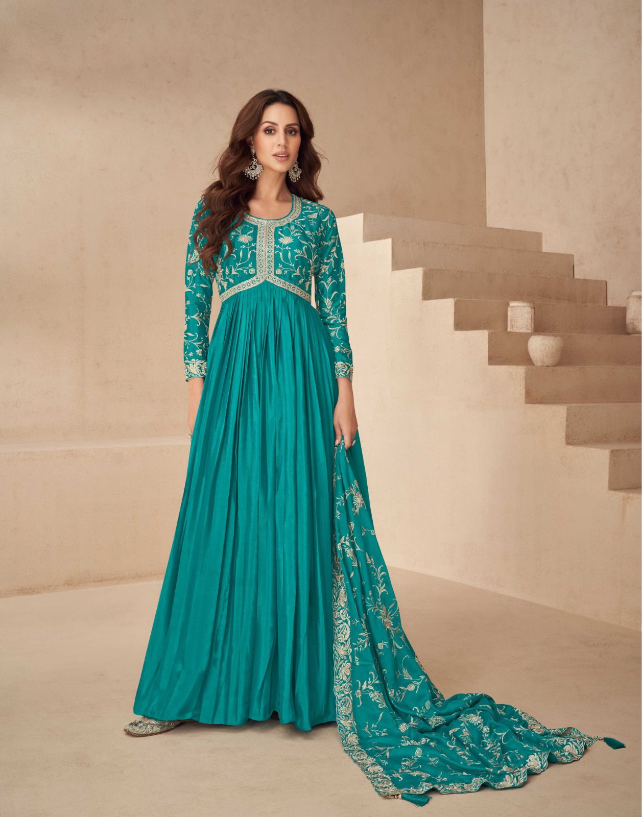 Kayseria By Aashirwad Chinon Silk Gown With Dupatta Suppliers In India