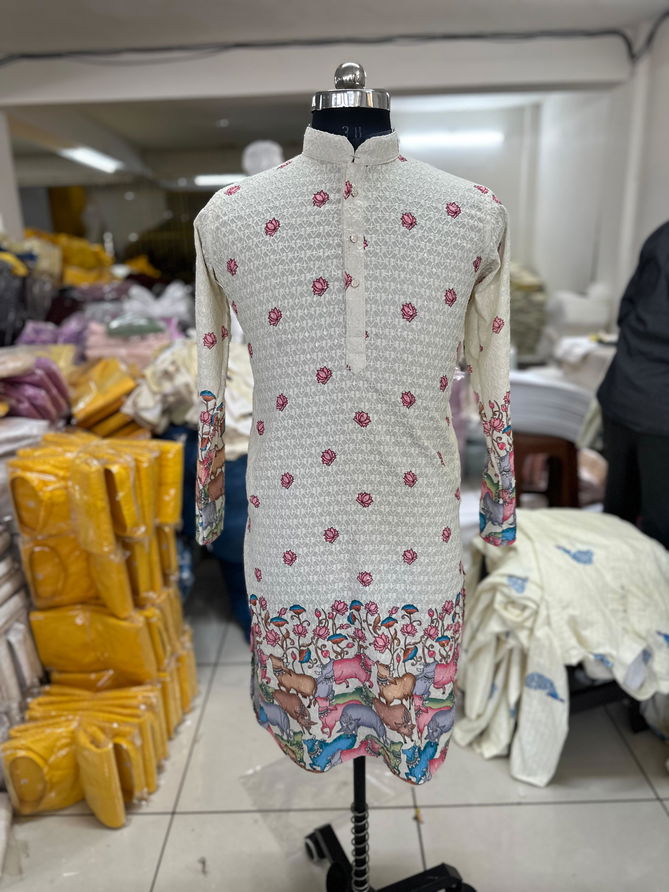 Lucknowi Works Digital Printed Mens kurta Wholesale Shop In Surat