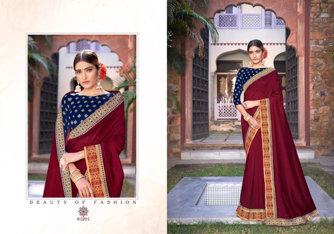 RIGHT WOMEN DESIGNER Latest Fancy wedding Wear Heavy Vichitra With jacquard Lace Saree Collection 