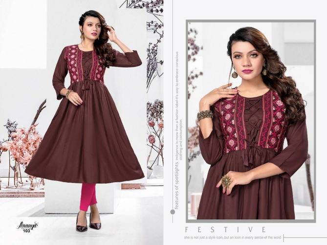 Beauty Queen Ananya Fancy Ethnic Wear Rayon Printed Anarkali Kurti Collection