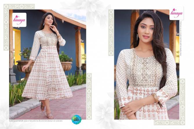 Hinaya Aaina 3 Rayon Printed Designer Ethnic Wear Anarkali Kurti Collection