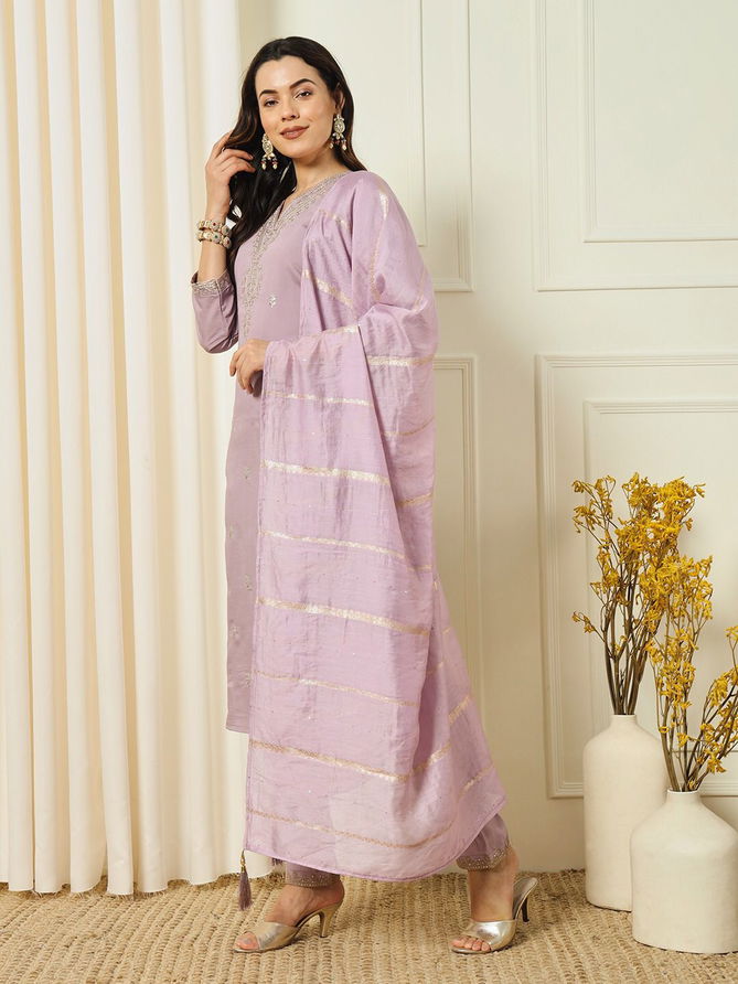 VT Designer Embroidery Roman Silk Kurti With Bottom Dupatta Wholesalers In Delhi