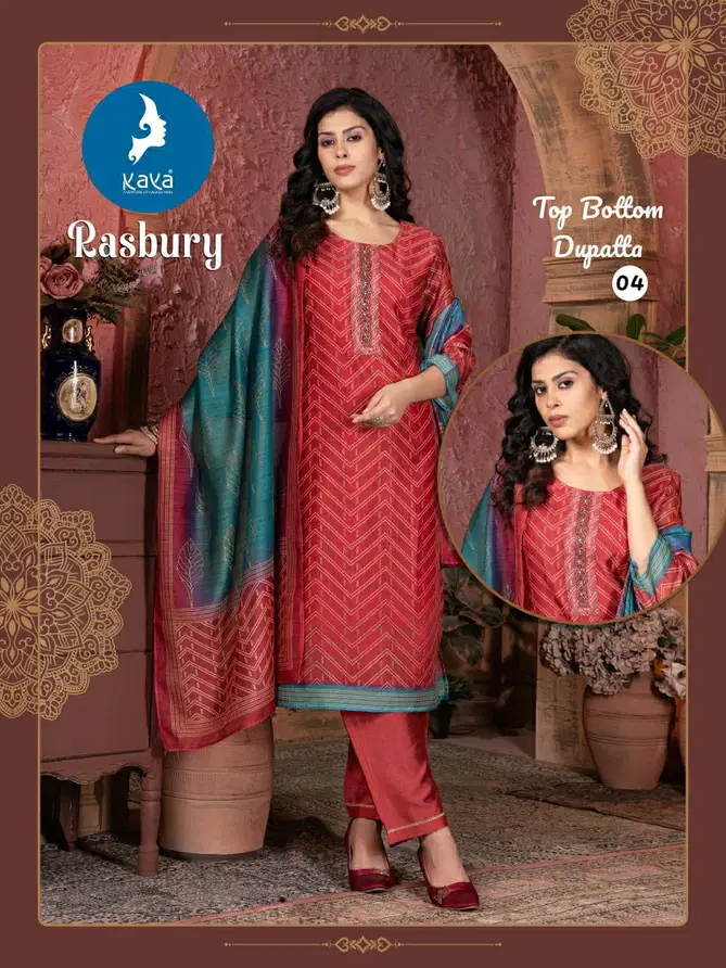 Rasbury By Kaya Chanderi Printed Kurti With Bottom Dupatta Online Wholesale