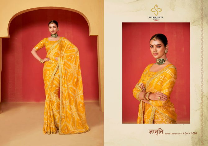 Saanvi Vol 2 By Shubh Shree Foil Print Moss Chiffon Party Wear Saree Wholesale Shop In Surat