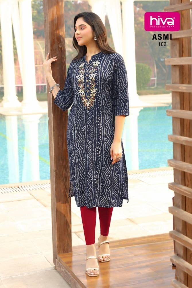 Hiva Asmi New Fancy Party Wear Rayon Heavy Designer Long Kurti Collection