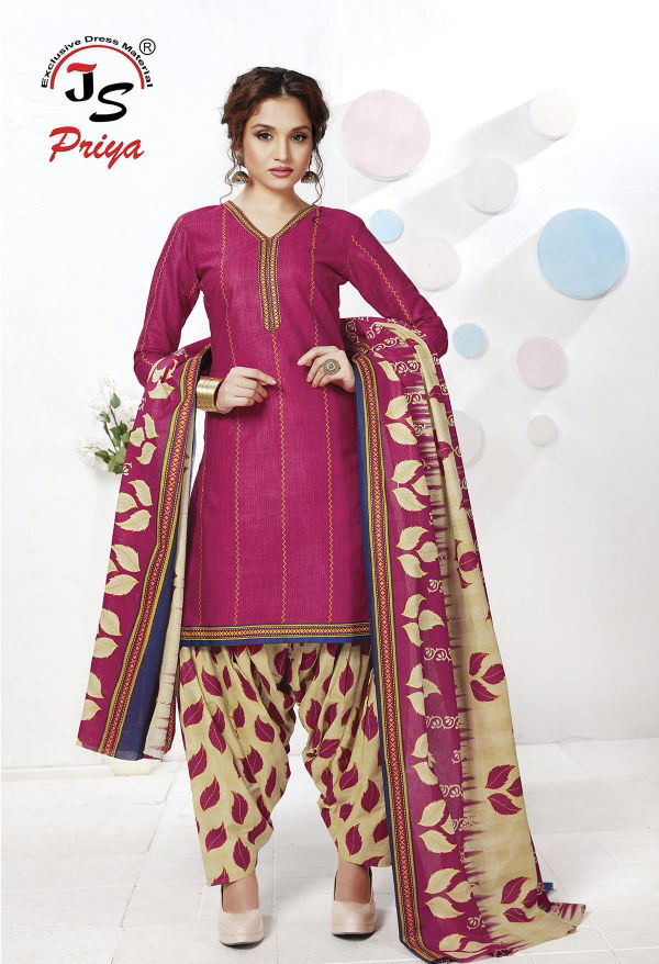 Js Priya Gulzar 6 Fancy Regular Wear Pure Cotton Designer Dress Material Collection
