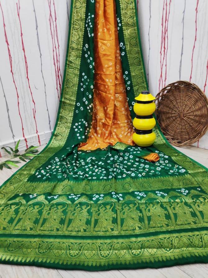 Rass Leela Bandhej Art Silk Weaving Bandhej Work Designer Sarees Collection

