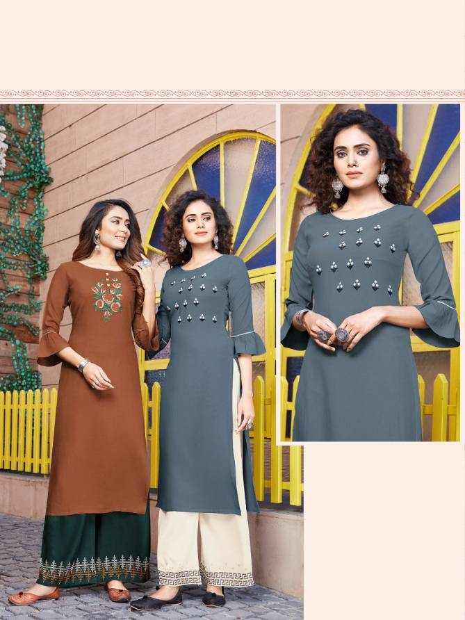 Manas Anishka 6 Latest Fancy Designer Rayon With Embroidery Ethnic Wear Kurti With Bottom Collection