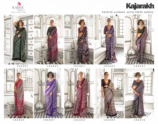 Kajarakh By Rajtex Printed Satin Crepe Best Sarees Wholesale Shop In Surat