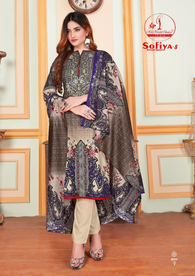 Miss World Choice Sofiya 8 Karachi Special Latest Casual Wear Pure Cotton Printed Dress Material Collection
