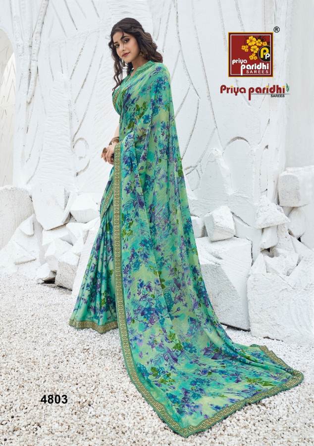 Priya Paridh Shanaya Fancy Printed Daily Wear Moss Fabric With designer Lace Border Saree Collection
