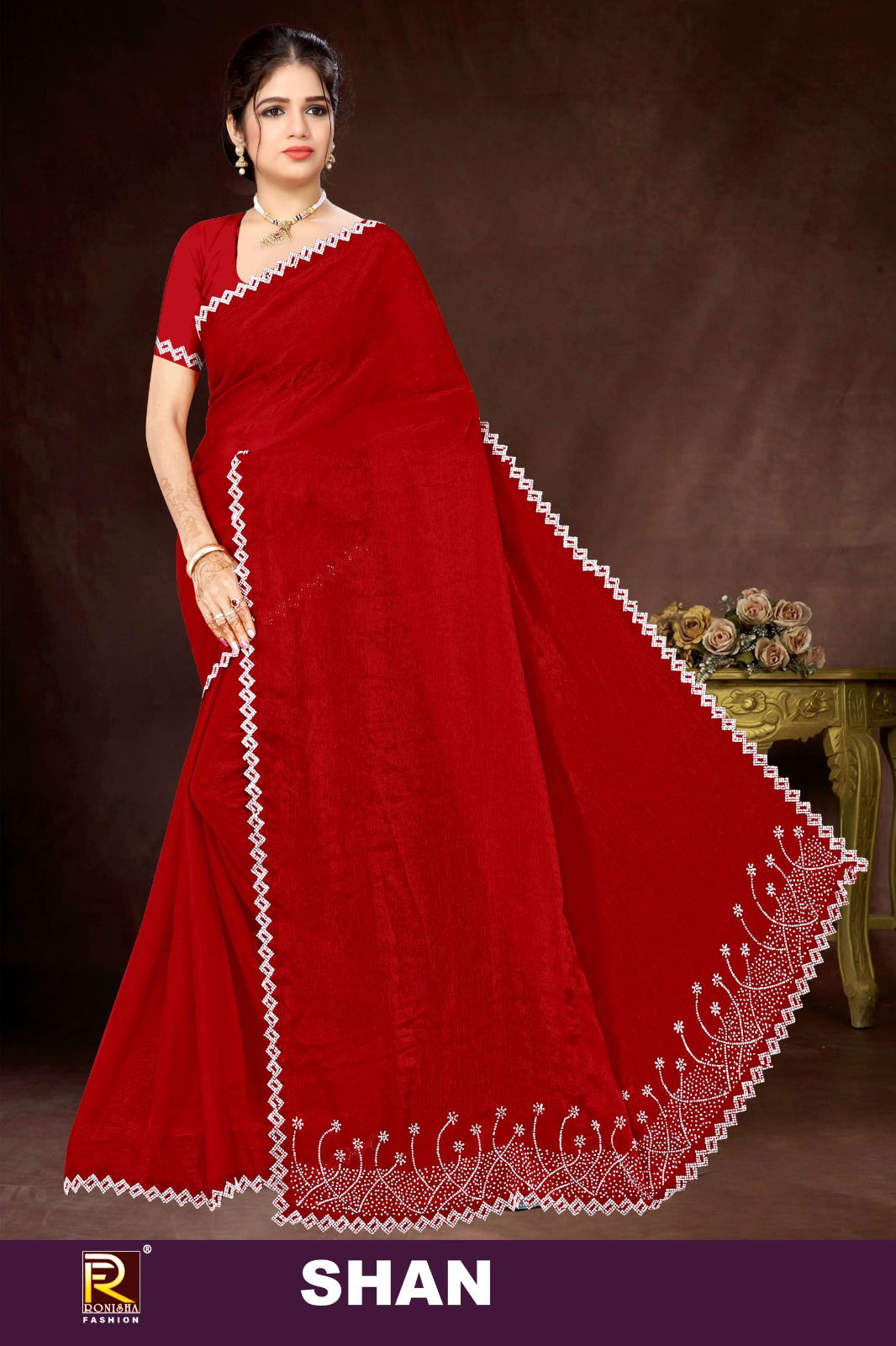 Shan By Ronisha Fancy Jarkan Work Party Wear Saree Suppliers In India
