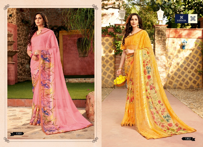 Hirva Avantika 1301 Series Latest Fancy Casual Wear Digital Printed Chiffon Saree Collection
