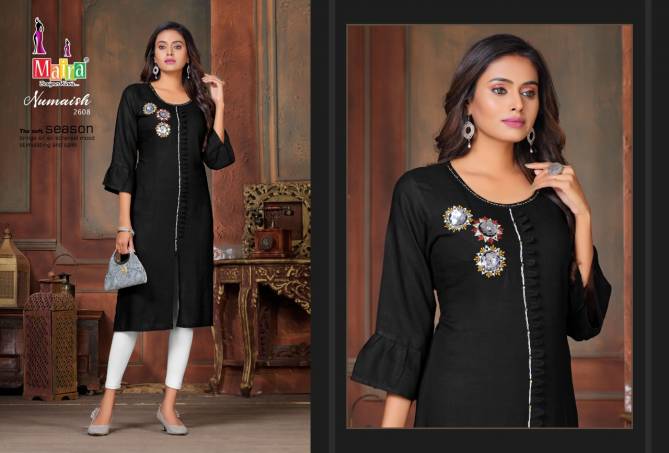 Maira Numaish 26 Latest Regular Wear Straight With Handwork Rayon slub Designer Kurtis Collection
