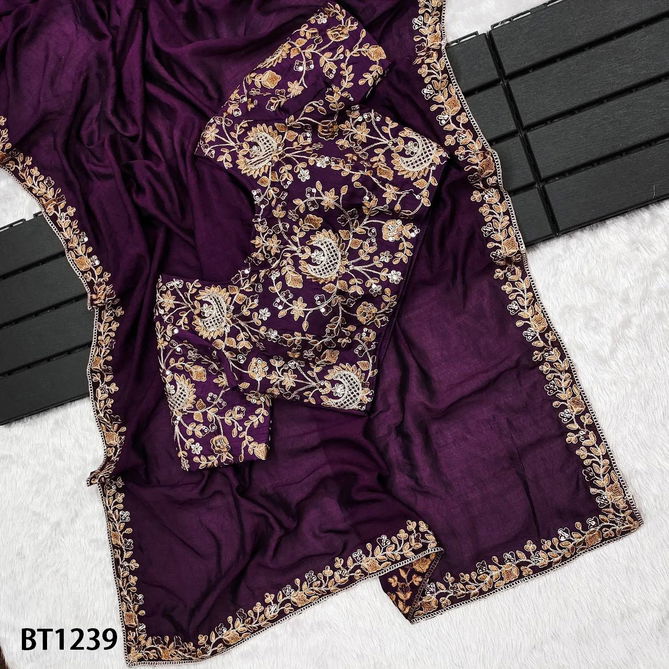 BT 1239 Two Tone Vichitra Silk Designer Embroidery Saree Exporters In India