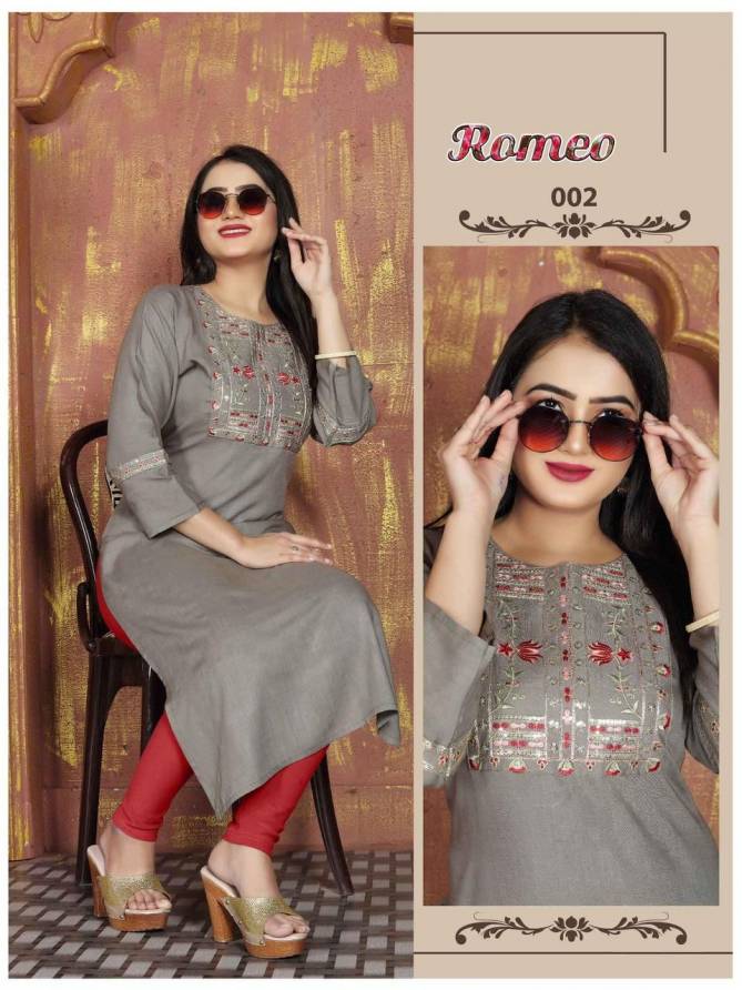 Romeo Vol 1 By Trendy Rayon Slub Embroidery Kurtis Wholesale Suppliers In Mumbai
