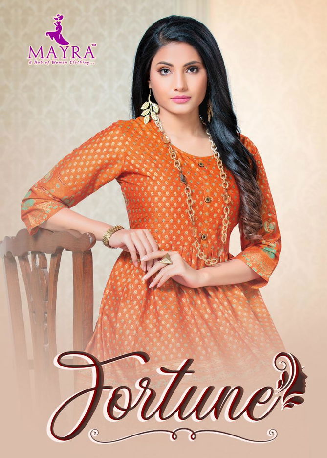 Mayra Fortune Latest Designer Fancy Flair Style Casual Wear Rayon printed Kurtis Collection
