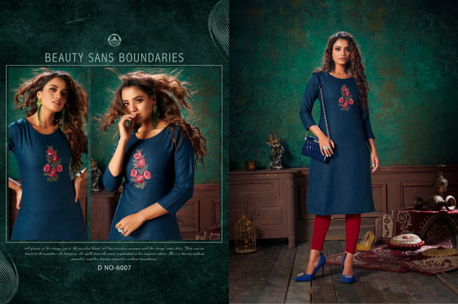 Nitisha Viva 6 Latest fancy Designer Casual Wear Long Heavy Soft Cotton Slub With Embroidery Work Kurtis Collection
