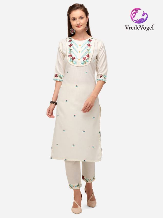 Vv Rasam Cotton Embroidery Work Fancy Ethnic Wear Kurti With Bottom Collection
