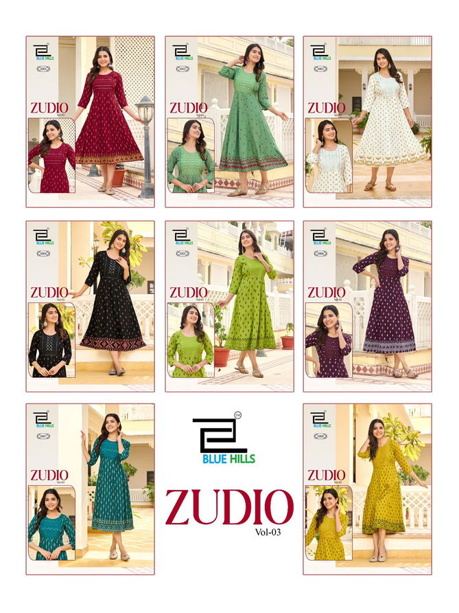 Zudio Vol 3 By Blue Hills Rayon Embroidery Anarkali Kurti Orders In India