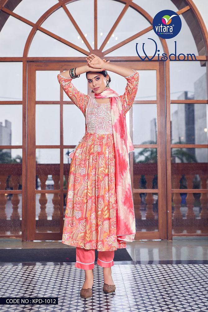 Wisdom By Vitara Rayon Embroidered Kurti With Bottom Dupatta