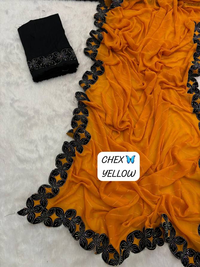 Chex Jk Designer Cutwork Border With Jarkan Diamond Party Wear Sarees Wholesale Price In Surat
