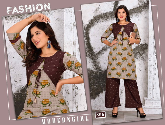 Trendy Tip Top Heavy Latest Fancy Designer Rayon Printed Jacket Kurti With Bottom Collection
