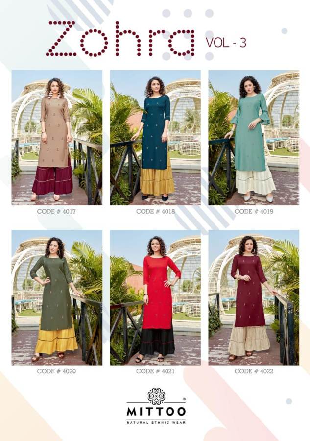 Mittoo Zohra Vol 3 Party Ready Fancy Designer Latest Collection Of Kurtis With Sharara 