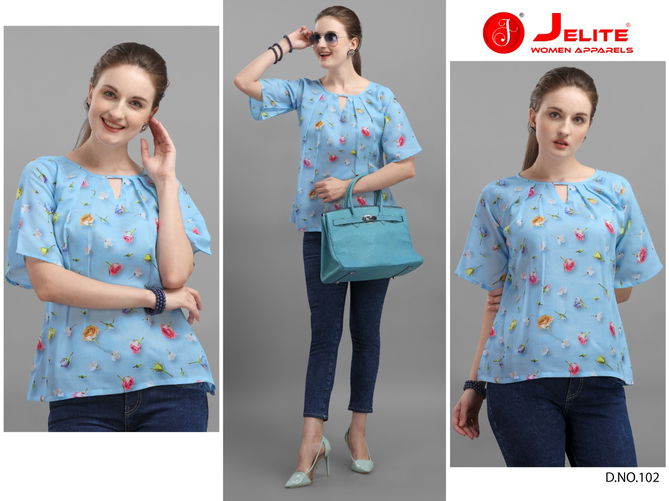 Jelite Marigold Latest Fancy Designer Casual Wear Western Cotton Digital Ladies Top Collection
