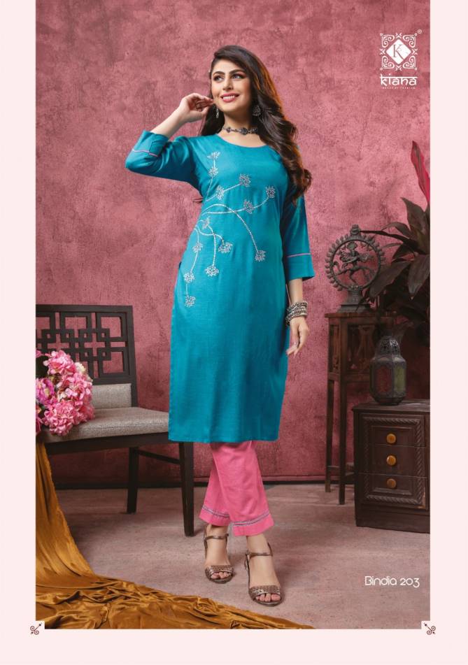 Kiana Bindia 2 Designer Latest fancy Heavy Casual Wear Rayon Cotton Kurti With Bottom Collection
