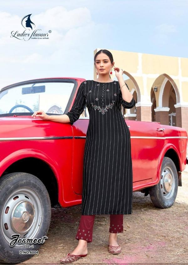 Ladies Flavour Jasmeet 2 Latest Fancy Ethnic Wear Designer Rayon Stripe Kurti With Bottom Collection
