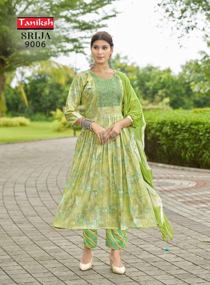 Srija Vol 9 By Taniksh Rayon Printed Kurti With Bottom Dupatta Exporters In India