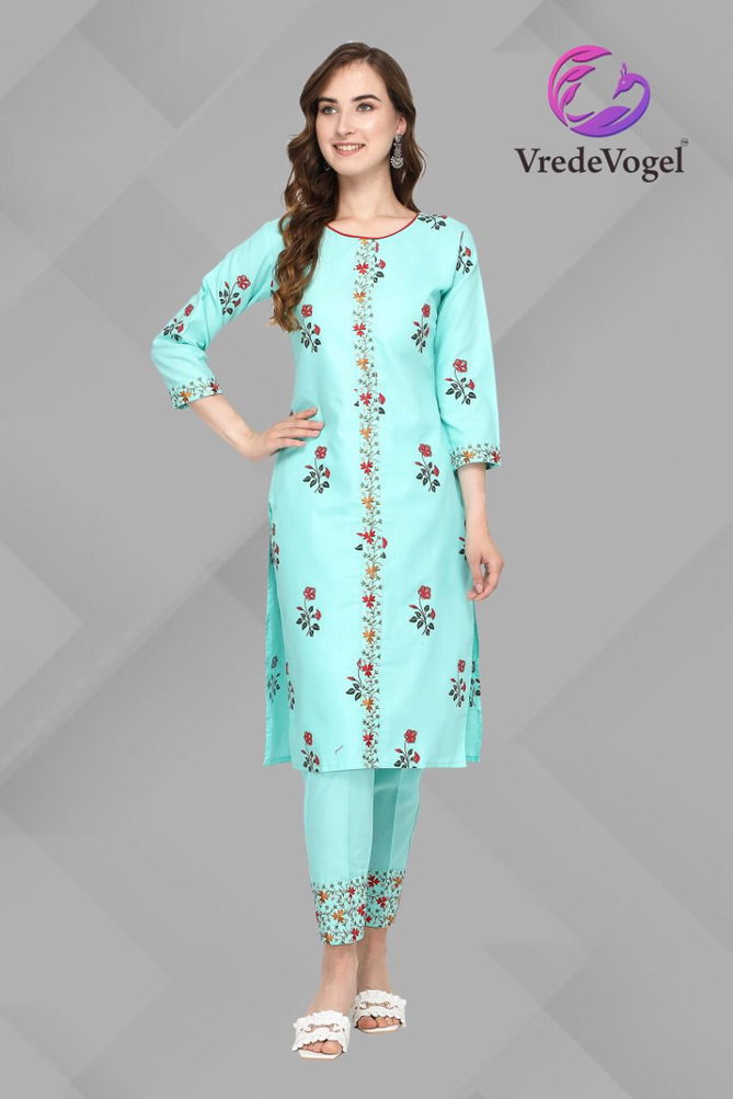 Vv Fabulous Latest Designer Casual Wear Cotton Embroidery Kurtis With Bottom Collection
