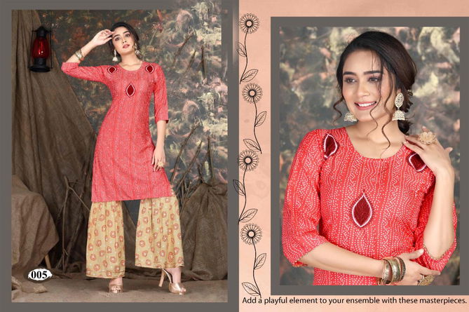 Beauty Queen Bandhani 2 Fancy Casual Wear Rayon Kurti With Bottom Collection