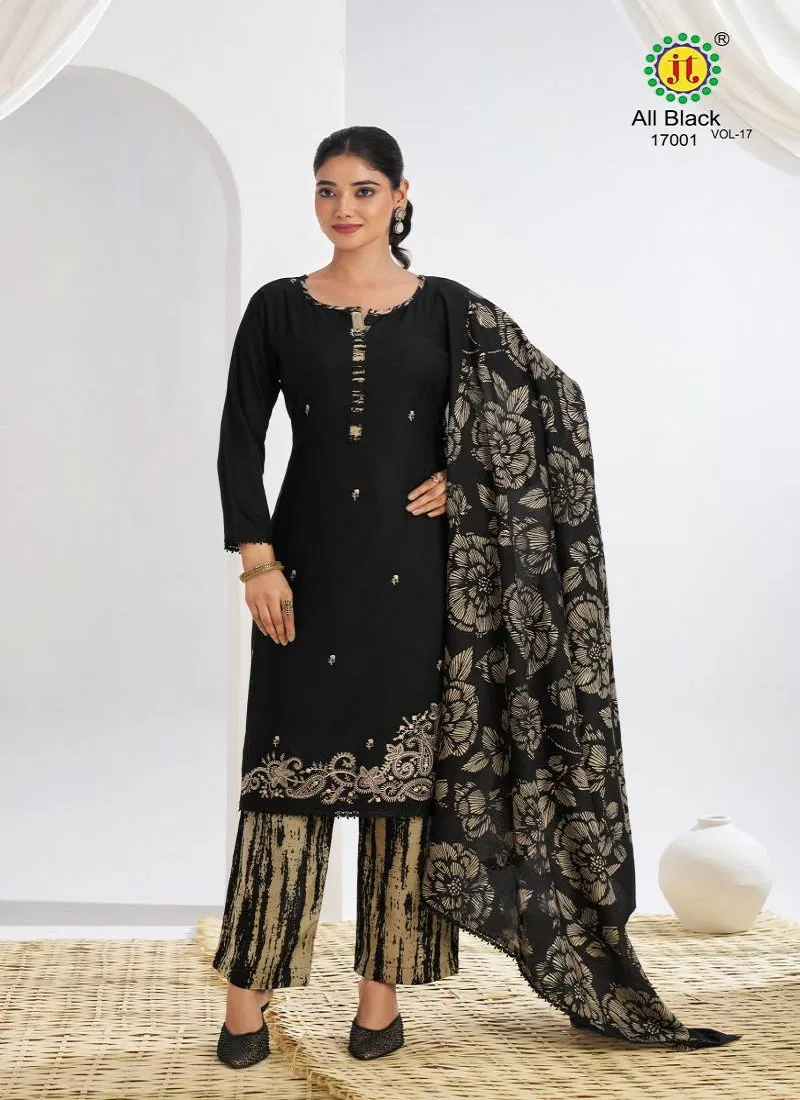All Black Vol 17 By Jt Rayon Embroidered Dress Material Suppliers In India