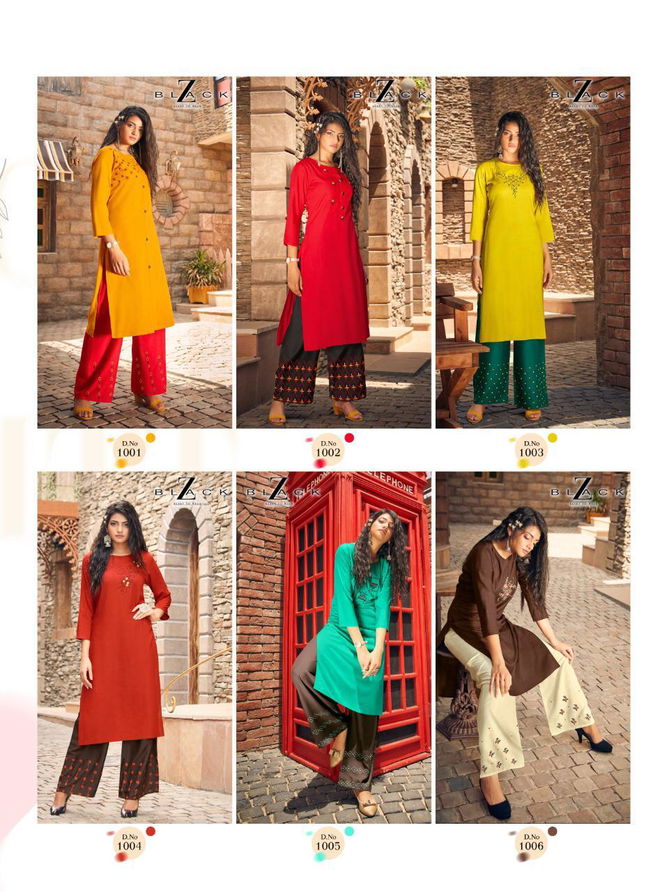 Z-BLACK Has Launched Rayon Designer Regular Wear Slub Kurtis With Embroidery Work On Pazzo 
