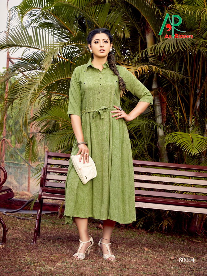 Art Riddhs Chaitanya Maxi Party Wear Style Rayon Kurti Collection
